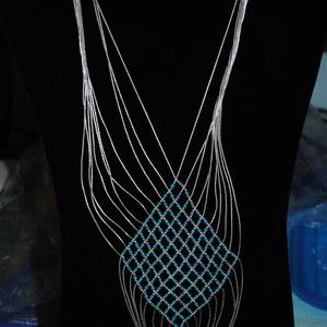18" Liquid silver necklace with bib and genuine turquoise gem stones.